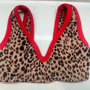Leopard Print Sports Bra with Red Trim